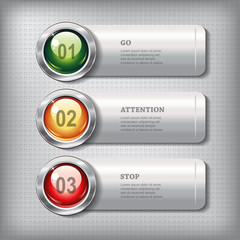Set of horizontal metallic banners with round shiny buttons