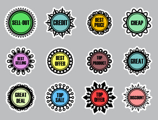 collection of color labels on gray background
