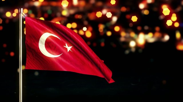 Turkey National Flag City Light Night Bokeh Loop Animation