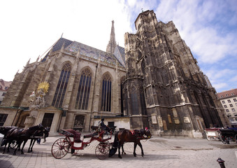 Naklejka na ściany i meble St Stephan Cathedral, Vienna, Austria and horse carriage