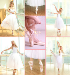 Collage of photos with balerina in ballet class © Africa Studio