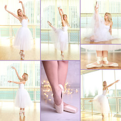 Collage of photos with balerina in ballet class © Africa Studio