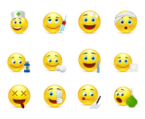 Fototapeta premium Funny vector smileys set to the medical thematics