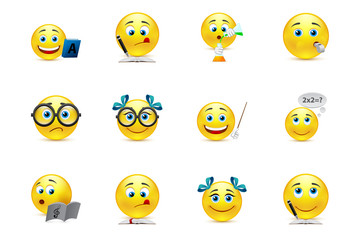 Fototapeta premium funny smiley collection on the topic: teaching and learning in s