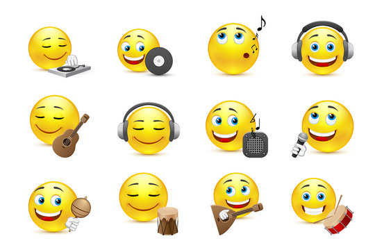 emoticons depicted with various musical instruments