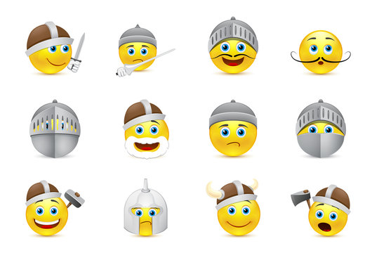 collection of vector illustrations of knights emoticons