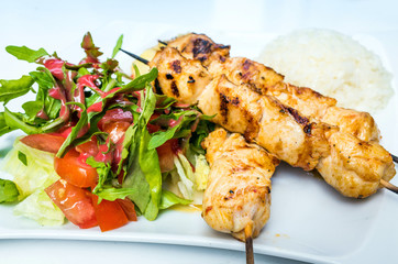 tasty beef steak kabobs with vegetables