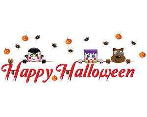 Halloween text with funny monsters