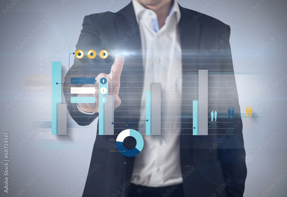 Poster Composite image of businessman standing and pointing