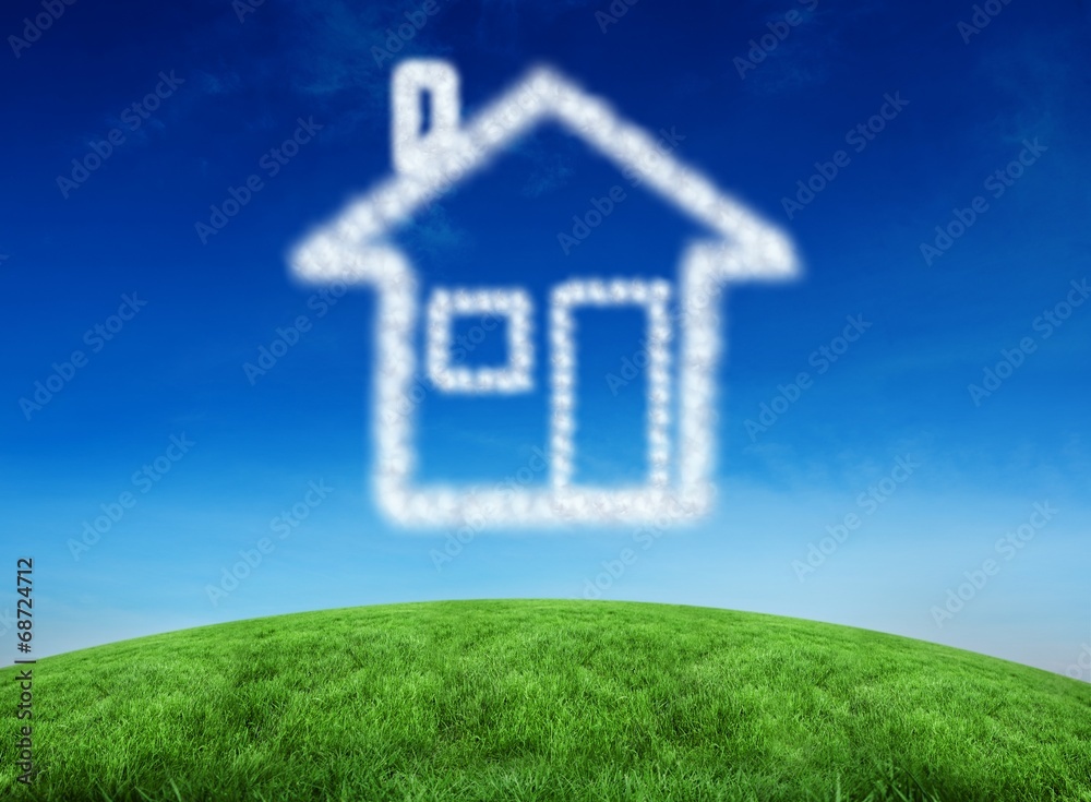 Poster composite image of cloud in shape of house