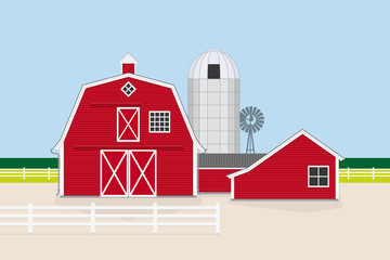 American Farm Flat Design Vector Illustration