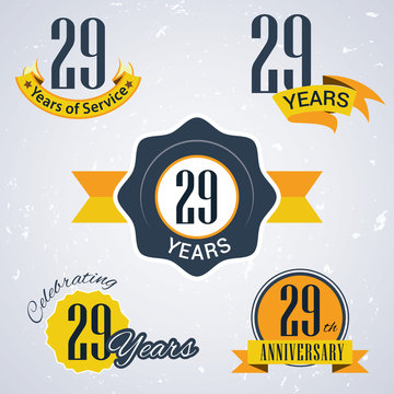 Retro Vector Stamp Celebrating, 29 Years Of Service,Anniversary