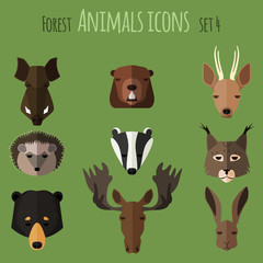 Naklejka premium Forest animals flat icons. Set 2