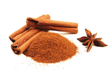 Cinnamon sticks with star anise isolated