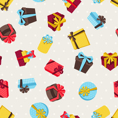 Fototapeta na wymiar Seamless celebration pattern with colorful gift boxes.