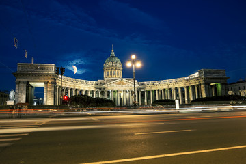 The Kazan Cathedral in St. Petersburg at night illumination