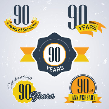 Retro Vector Stamp Celebrating, 90 Years Of Service,Anniversary