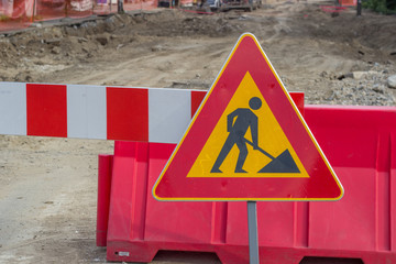 Traffic sign for construction works in street