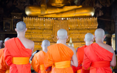 Group of Buddhism monks at Wat Suthat in Bangkok ,Thailand