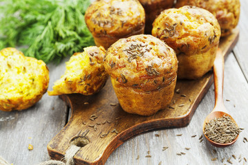 Cupcakes with cheese, dill and cumin