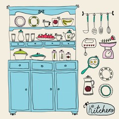Kitchen set in vector. Design elements of kitchen.