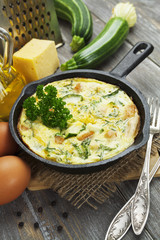 Baked zucchini with chicken and herbs