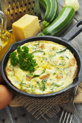 Baked zucchini with chicken and herbs