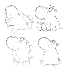 A set of hippopotamuses. Coloring book