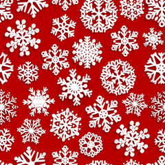 Naklejka na ściany i meble Seamless pattern of paper snowflakes on red