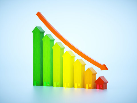 3d render image with decreasing graph of real estate