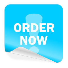 order now blue sticker icon