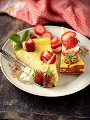 cheese cake  on wooden table. Selective focus