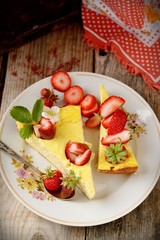 cheese cake  on wooden table. Selective focus