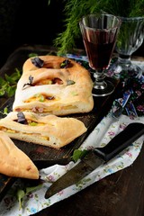 homemade cake with pears and bacon