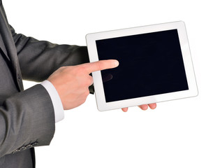 Businessman holding digital tablet, closeup