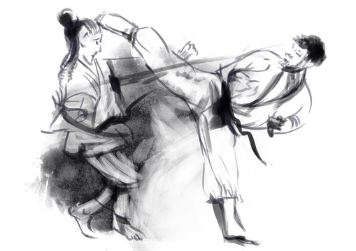Karate - Hand drawn (calligraphic) illustration