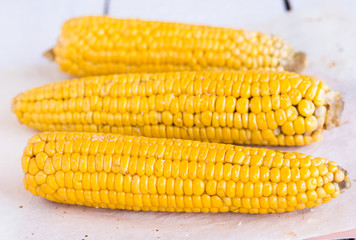 hot corn on the cob on a white background