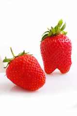 Fresh strawberries were placed on a white background