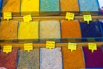 Typical spices on sale in turkish markets at Istanbul
