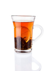 Tea Drink with Lemon in The Glass Cup