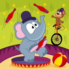 elephant and mouse circus - vector illustration, eps