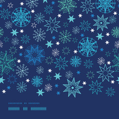 Night snowflakes horizontal border frame seamless pattern