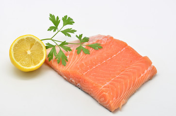 raw salmon fillet isolated on white background
