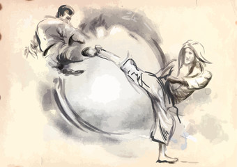 Obraz na płótnie Canvas Karate - Hand drawn (calligraphic) vintage vector