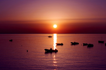 Sunrise, Sea and Boats, Mediterranean Sea