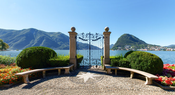 Gate at lake of Villa Ciani