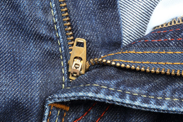 Close up of jeans zipper
