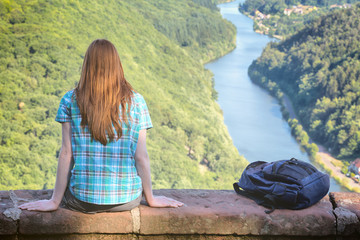 Hiker at the River Saar in Germany
