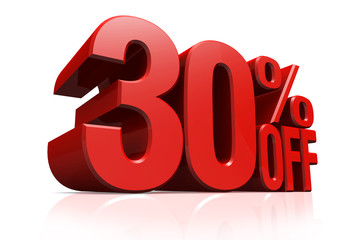 3D render red text 30 percent off.