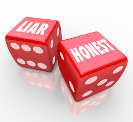 Honest Vs Liar Two Red Dice Words Sincerity Dishonesty